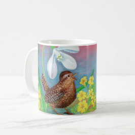 Snovdroppen och den bruna fågeln vid vår kaffemugg