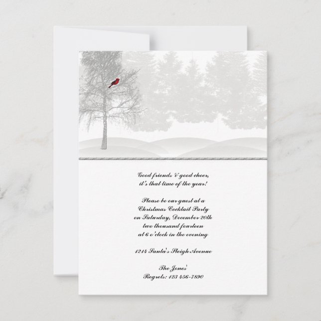 Snövit skog med röd kardinal inbjudningar (Framsida)