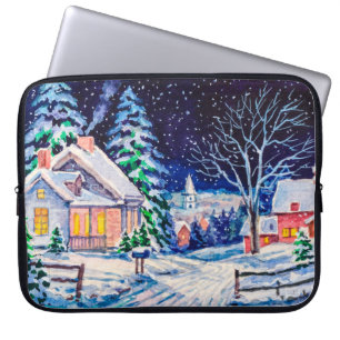 Snövlandskap. Land House. Jul h Laptop Fodral