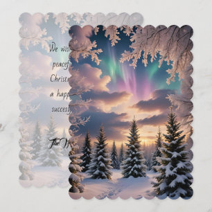 Snövskog, iskristaller, norra ljus