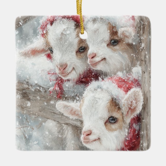 Snow Babies Christmas Goats 11 - YOUR PHOTO Julgransprydnad Keramik (Framsida)