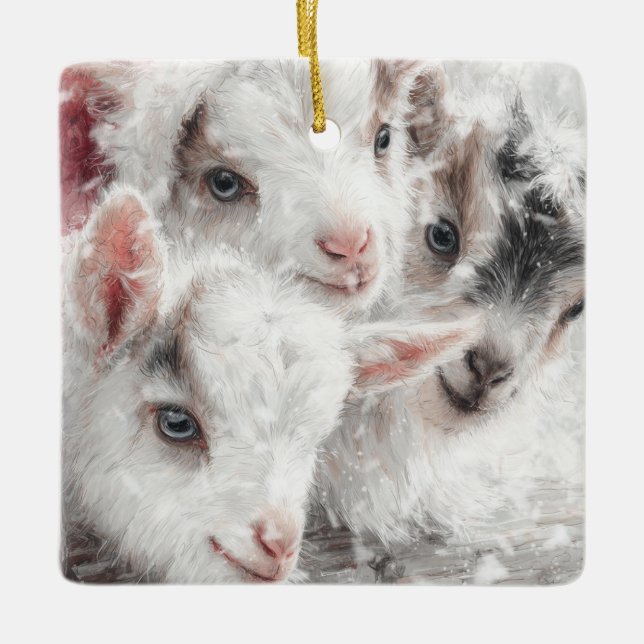 Snow Babies Christmas Goats 4 - YOUR PHOTO Julgransprydnad Keramik (Framsida)