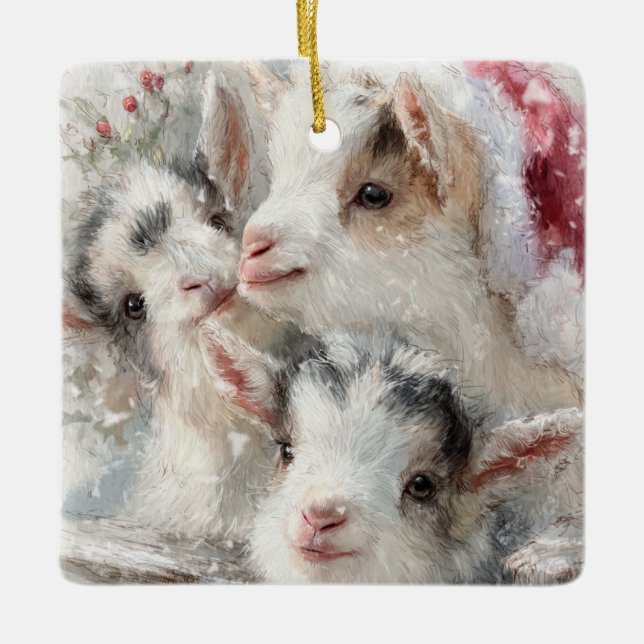 Snow Babies Christmas Goats 6 - YOUR PHOTO Julgransprydnad Keramik (Framsida)