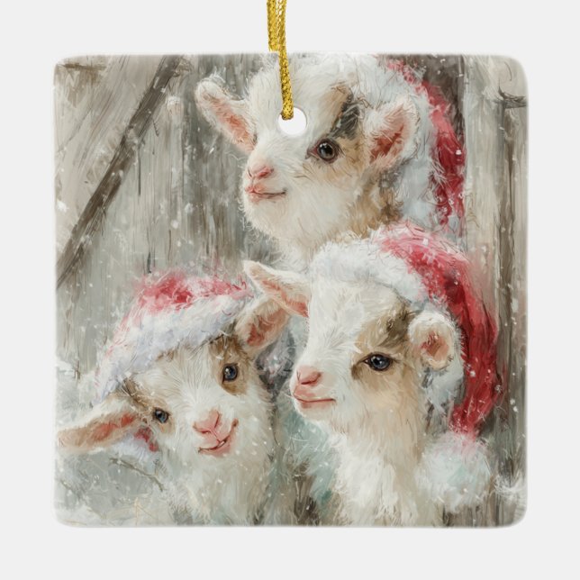 Snow Babies Christmas Goats 8 - YOUR PHOTO Julgransprydnad Keramik (Framsida)