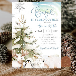 Snow Boy Vinter Arktiska Djur Baby Shower Inbjudningar