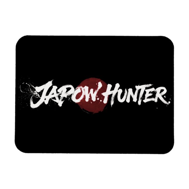 Snow Brush Art - Japow Jägare - Svart Magnet (Horisontell)