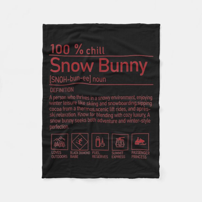 Snow Bunny Definition Funny Trendy Winter Skiing C Fleecefilt (Framsidan)