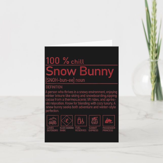 Snow Bunny Definition Funny Trendy Winter Skiing C Kort (Framsida)