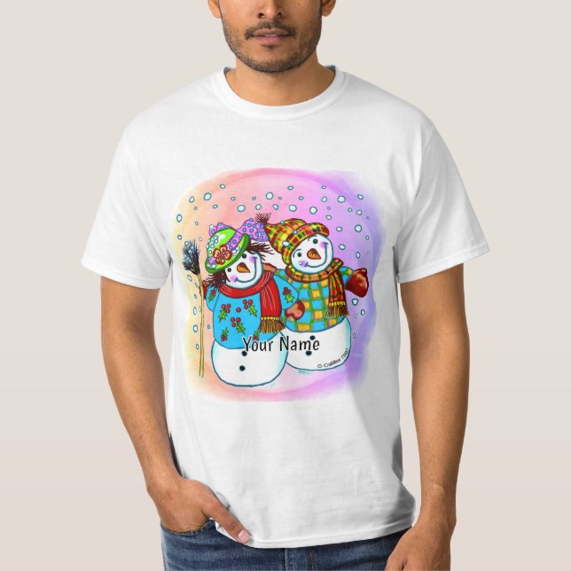 Snow Couple Snowman T Shirt (Framsida)