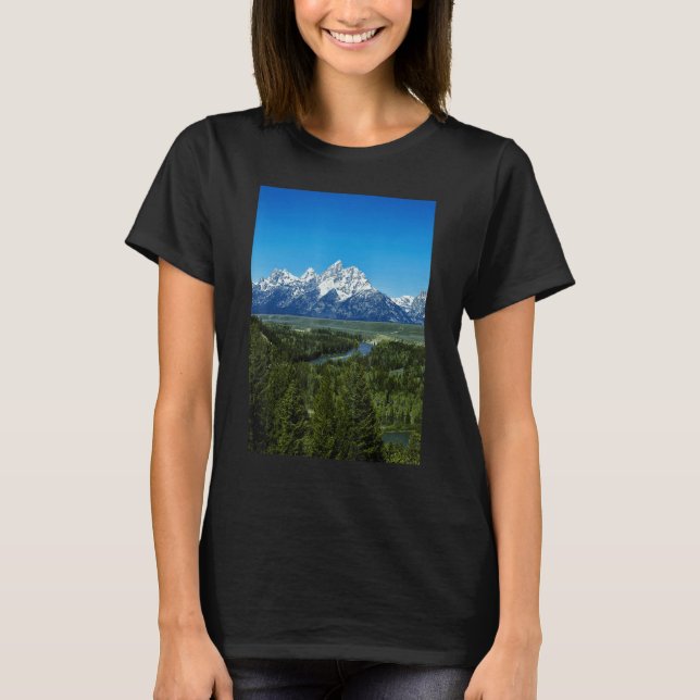 Snow-covered mountains Grand Teton National Park W T Shirt (Framsida)