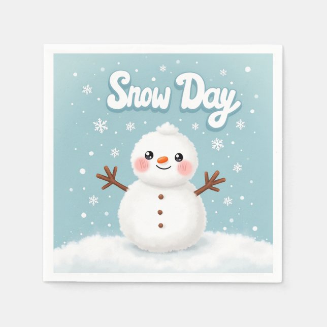 Snow Day Snowman Winter Napkin Pappersservett (Framsidan)