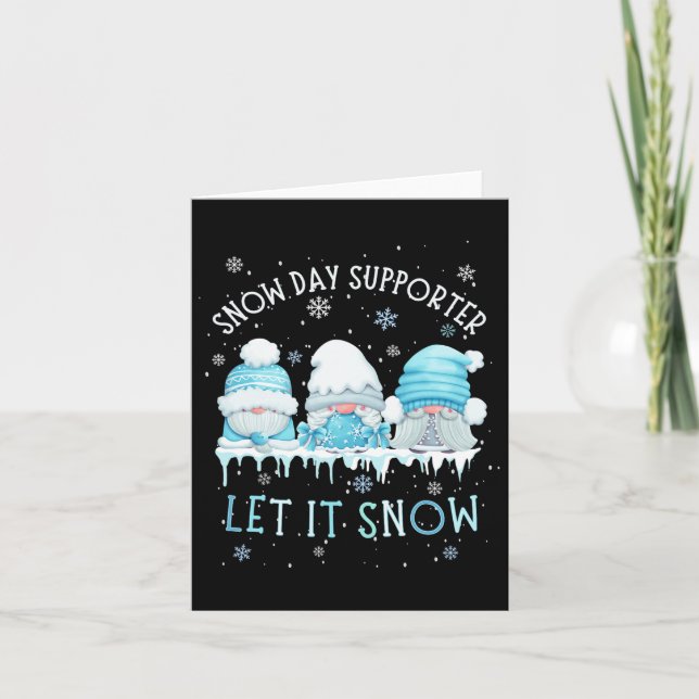 Snow Day Supporter Låt Det Snöa Söt Blå Gnome Xma Kort (Framsida)