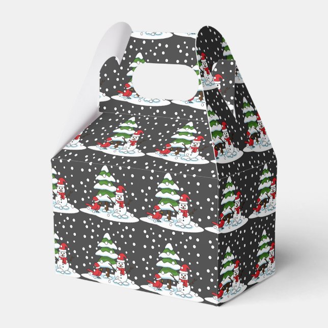 Snow Falling on Cardinal, Snowman and Pine Tree Presentaskar (Framsidan Sidan)