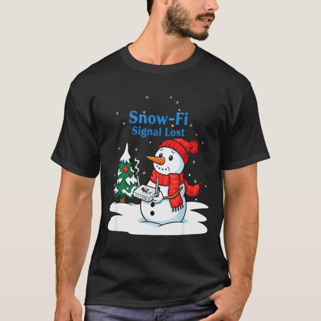 Snow-fi Signal Lost Funny Christmas Snowman Wifi  T Shirt (Framsida)