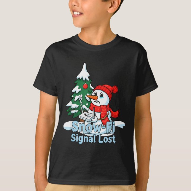 Snow-fi Signal Lost Funny Snowman Christmas Art  T Shirt (Framsida)