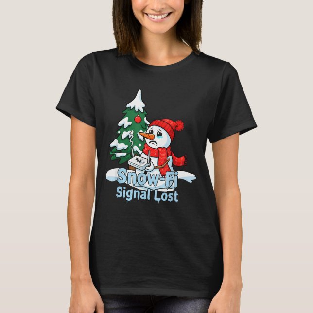 Snow-fi Signal Lost Funny Snowman Christmas Art  T Shirt (Framsida)