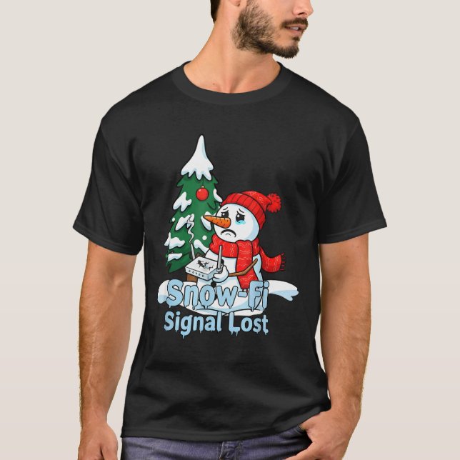 Snow-fi Signal Lost Funny Snowman Christmas Art  T Shirt (Framsida)