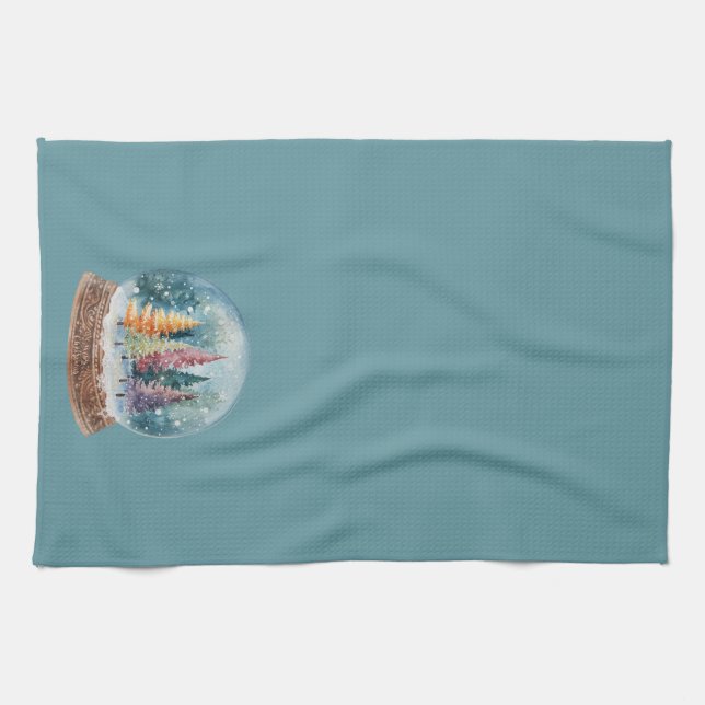 Snow Globe Colorful Christmas Tree Forest Light Kökshandduk (Horisontell)