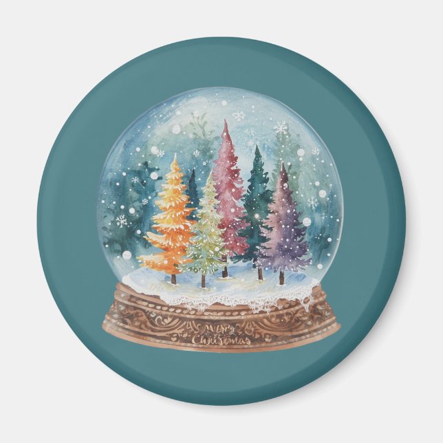 Snow Globe Colorful Christmas Tree Forest Magnet (Framsidan)