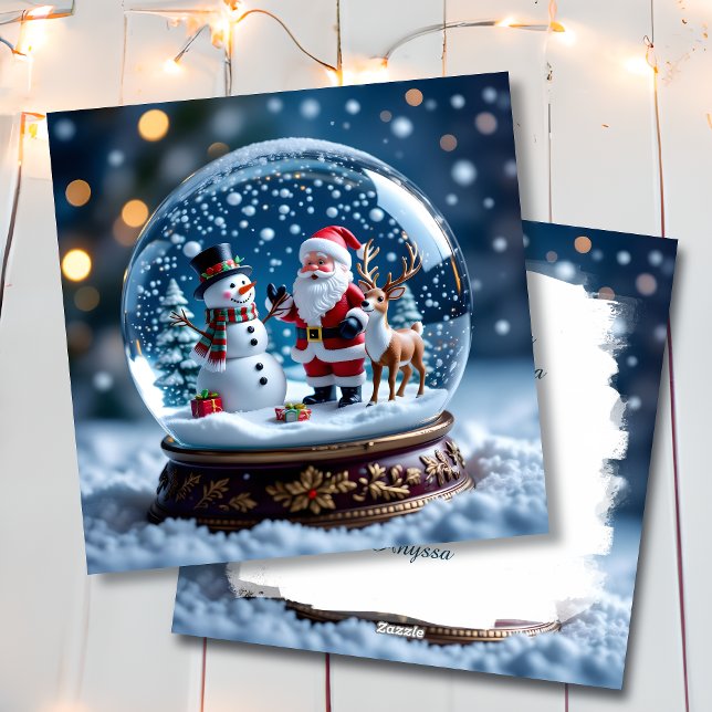 Snow Globe with Snowman and Santa Christmas Julkort (Skapare uppladdad)