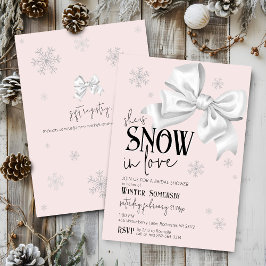 Snow In Love Modern Bow Pink Winter Bridal Shower Inbjudningar