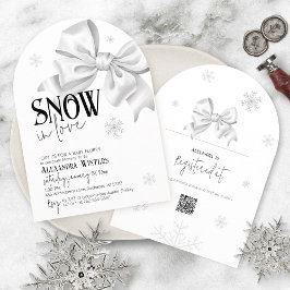 Snow In Love White Bow Baby Shower Winter Arch QR Inbjudningar