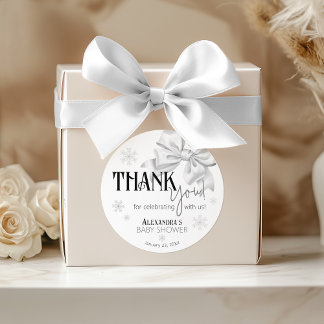 Snow In Love White Bow Baby Shower Winter Favor Runt Klistermärke