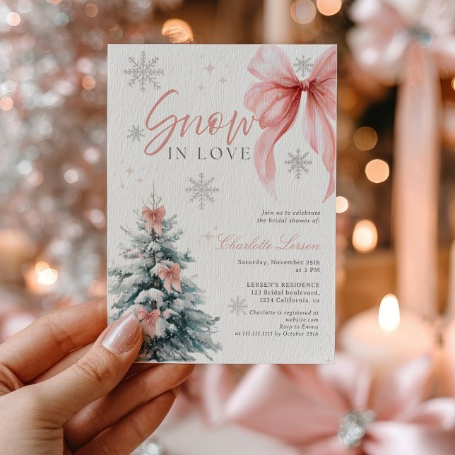 Snow in love Winter Wonderland Bow Bridal Shower Inbjudningar (Snow in love Winter Wonderland Bow Bridal Shower Invitation)