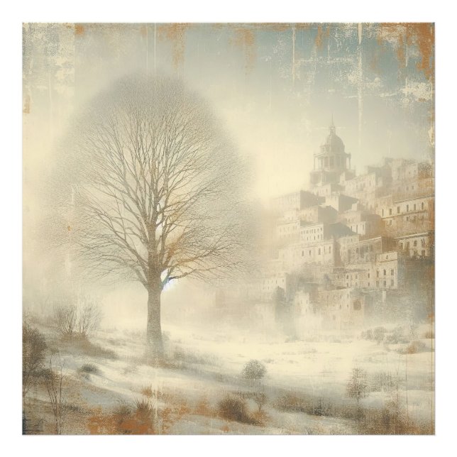 Snow In Winter Landscape Old Photo Graphic Design Fototryck (Framsidan)