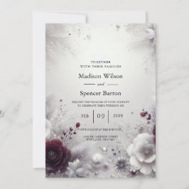 Snow-Kissed Plum and Ivory Floral Wedding Inbjudningar