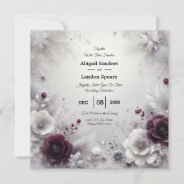 Snow-Kissed Plum and Ivory Floral Wedding Inbjudningar