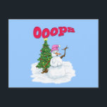 Snow lady with christmas tree OOps Helg Vykort<br><div class="desc">Snow lady cartoon with snowballs falling off in the wrong places. funny cartoon illustration by David Paul</div>