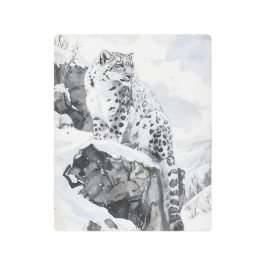 Snow Leopard in Winter Mountain Metal Wall Art