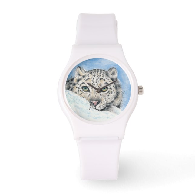 Snow Leopard Watercolor Art Armbandsur (Framsida)