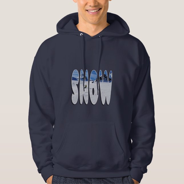 Snow Mountain Skier Typography Design Hoodie (Framsida)