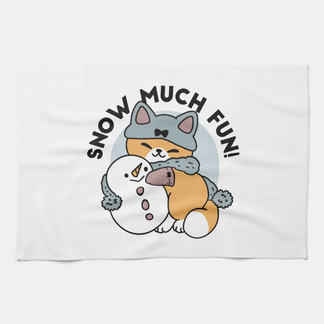 Snow Much Fun Cat Winter Holiday Design Kökshandduk (Horisontell)