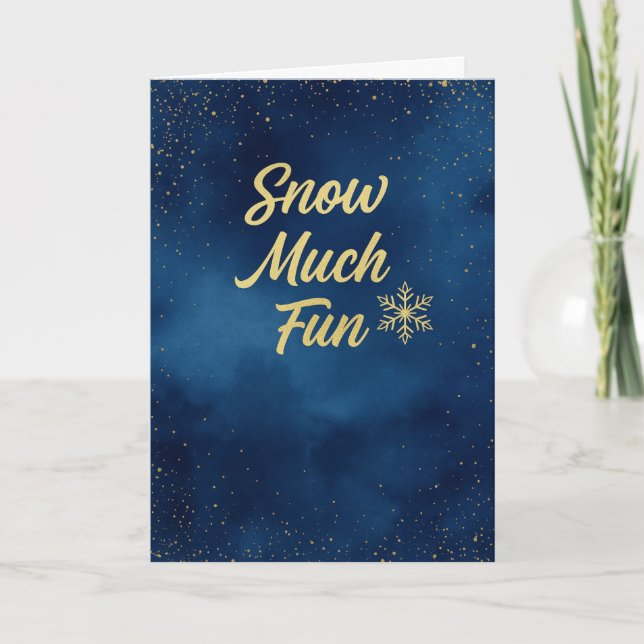 Snow Much Fun – Elegant Blue & Gold Holiday Card  Helgkort (Framsida)