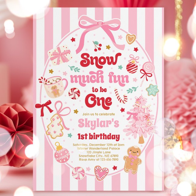 Snow Much Fun To Be One Christmas Bow Birthday Inbjudningar (Skapare uppladdad)