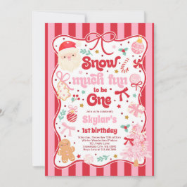 Snow Much Fun To Be One Christmas Bow Birthday Inbjudningar