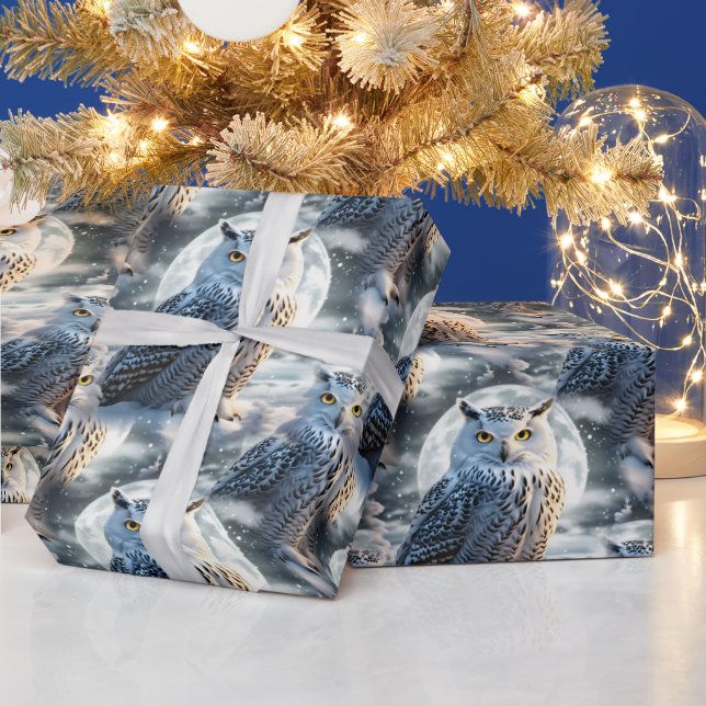 Snow Owl in Winter Moonlight Presentpapper (Helgdagar)