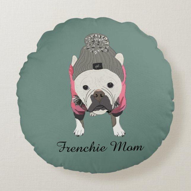 Snow ready, French Bulldog Rund Kudde (Framsidan)
