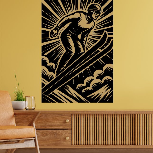 Snow Skier Retro Art Deco Poster (Vardagsrum 2)