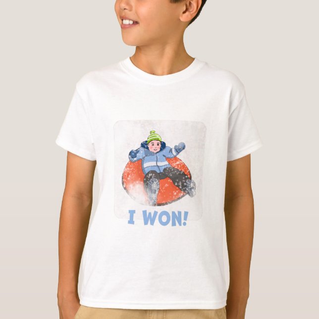 Snow Tubing Kids, I Won! T Shirt (Framsida)
