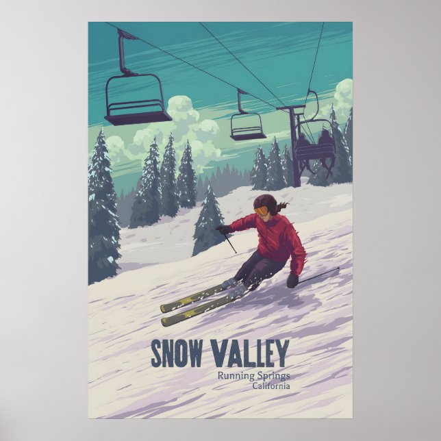 Snow Valley California Skidort Resoraffisch Poster (Framsidan)