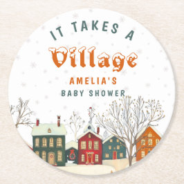 Snow Village Winter Baby Shower Underlägg Papper Rund