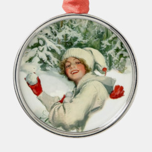 Snowball Fight (av Harrison Fisher) Julgransprydnad Metall