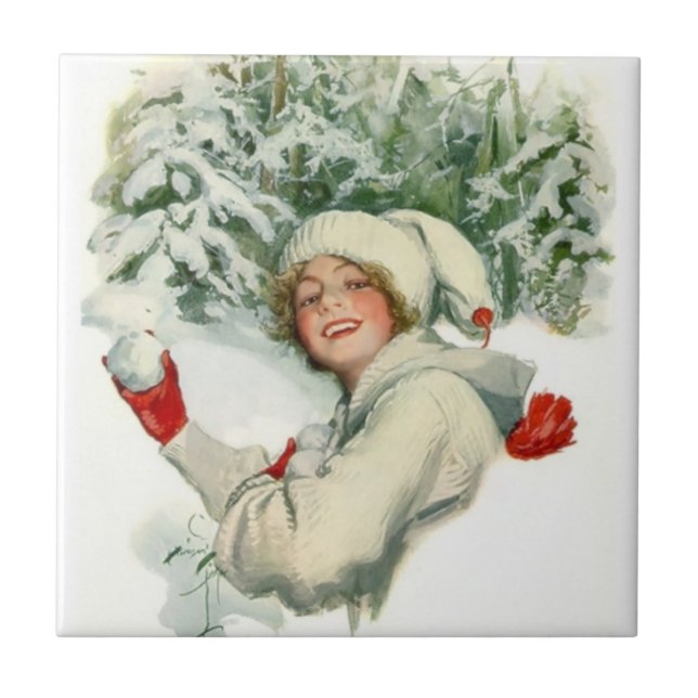 Snowball Fight (av Harrison Fisher) Kakelplatta (Framsidan)