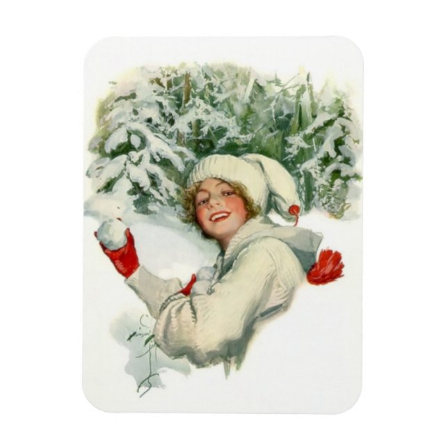 Snowball Fight (av Harrison Fisher) Magnet (Vertikal)