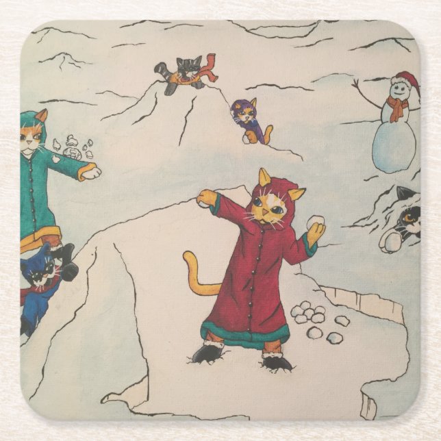 Snowball Fight Underlägg Papper Kvadrat (Framsidan)