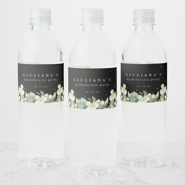 Snowberry+Eucalyptus Bachelorette/Shower Vattenflaskor Etikett (Flaskor)